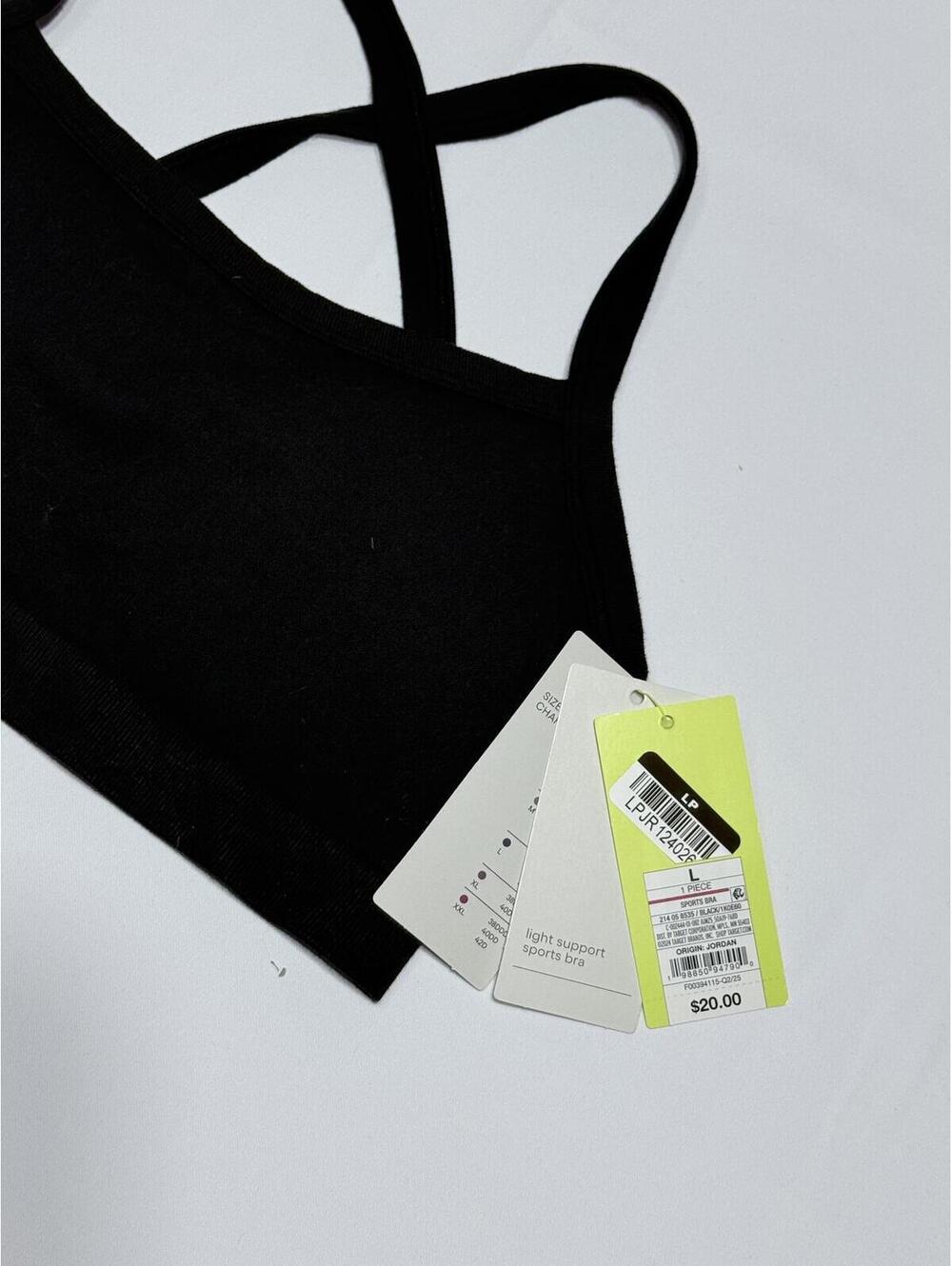 All in Motion Black Light Support Sports Bra Large